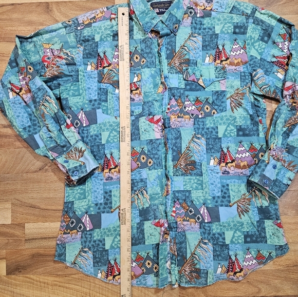 Vintage Parhandle Slim Western Shirt Men’s 16.5 L Teepee Horse Print USA Made - Picture 4 of 10
